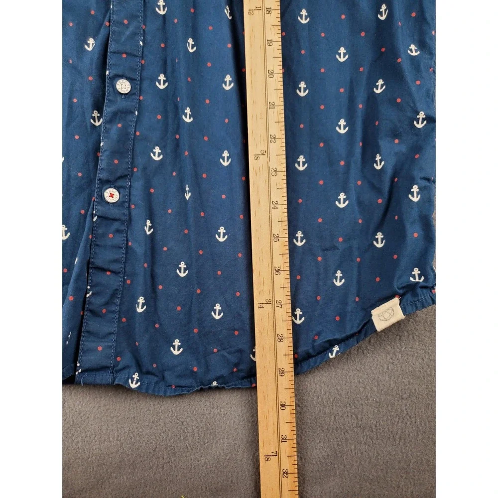 Free Planet Short Sleeve Button Down Pocket Shirt Mens Large Blue White Anchor - Picture 6 of 7